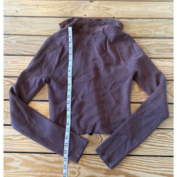 American Eagle Faux Fur Zip Cardigan Size Medium Women’s Brown - Picture 6 of 8
